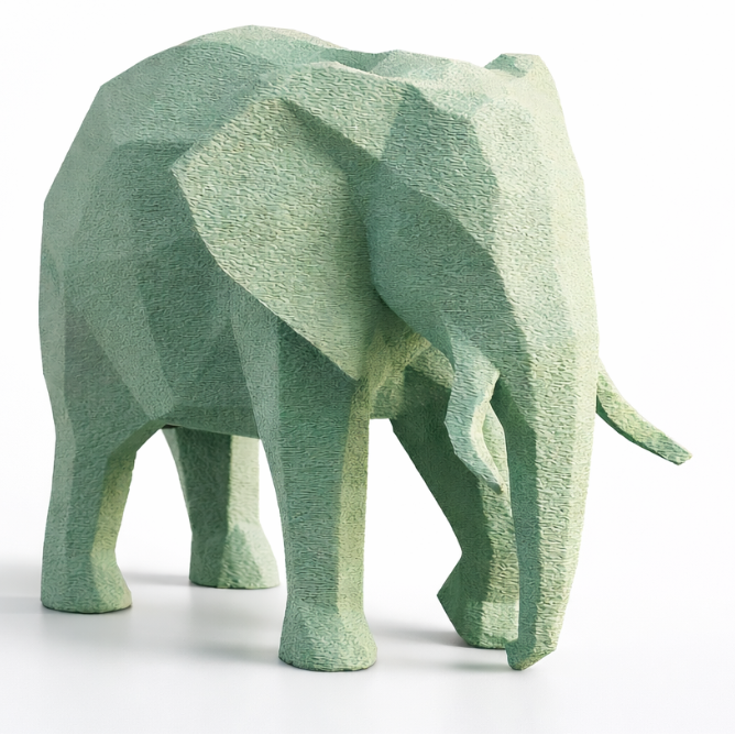 Green elephant model with 'Zokei' branding on a white background.